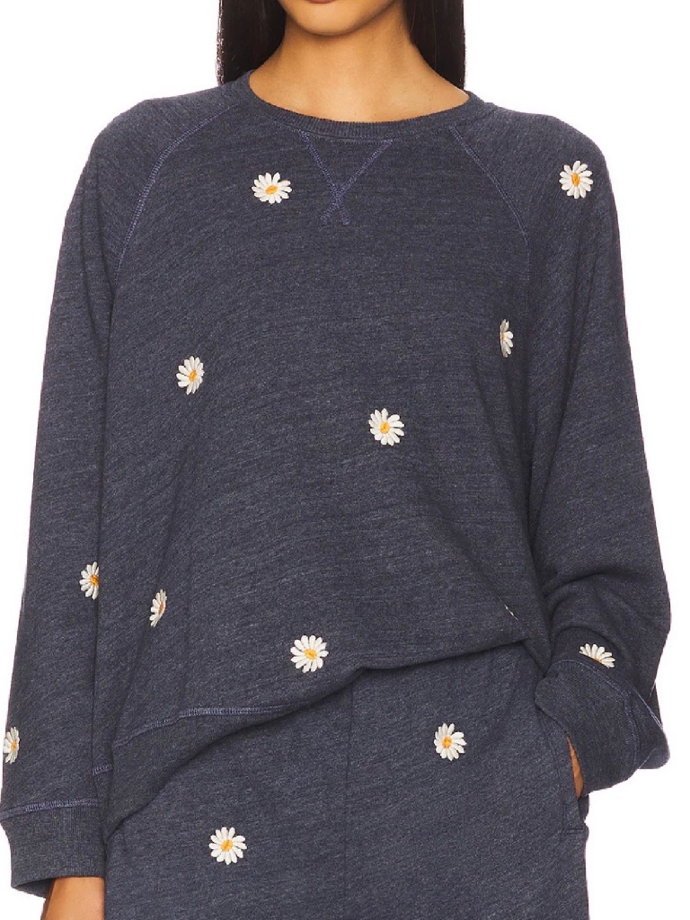THE GREAT. Slouch Navy Daisy Embroidered Sweatshirt size 3 NWT